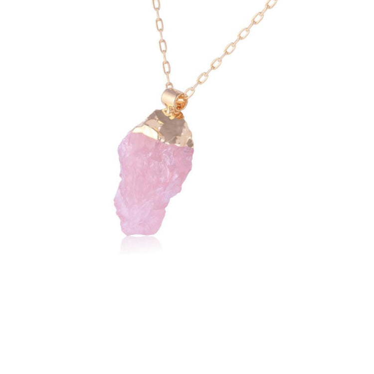 NECKLACE - GOLD PLATED - ROUGH PINK QUARTZ STONE