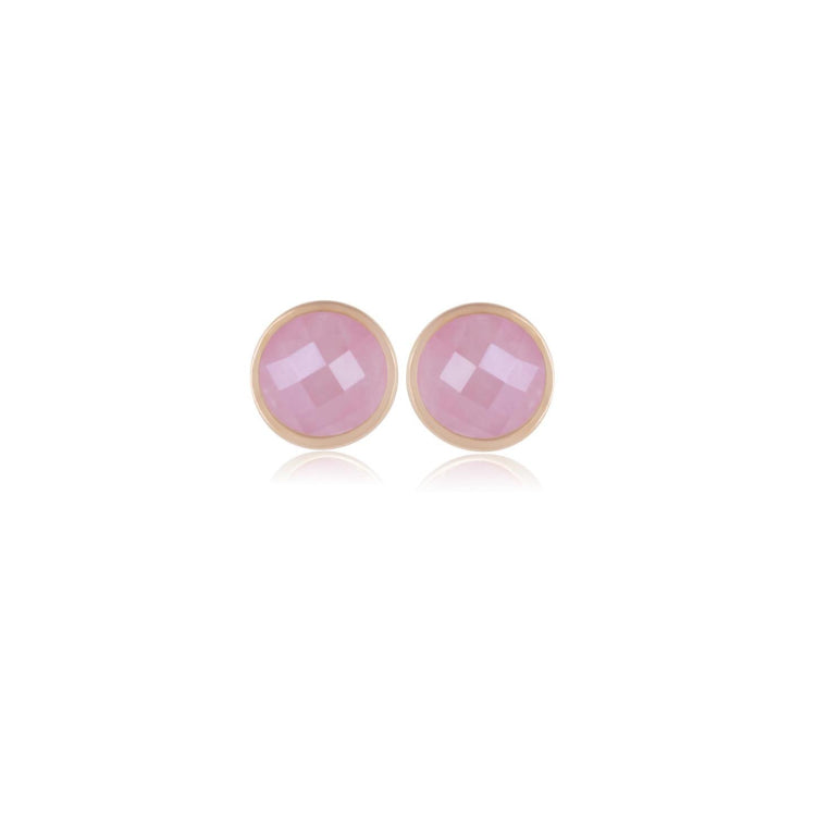 FACETED PINK QUARTZ STONE EARRING - GOLD PLATED