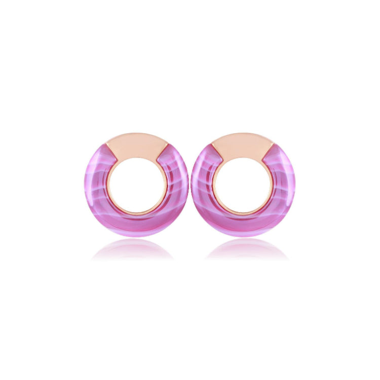 STRIPED PINK AGATE EARRING - GOLD PLATED - ROUNDED STONE