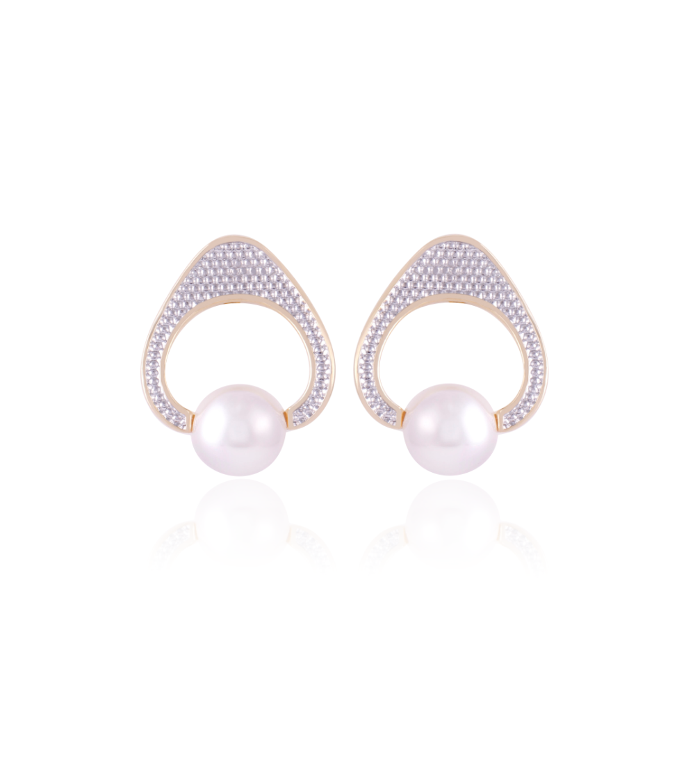 PEARL EARRING - GOLD PLATED WITH CLEAR RHODIUM