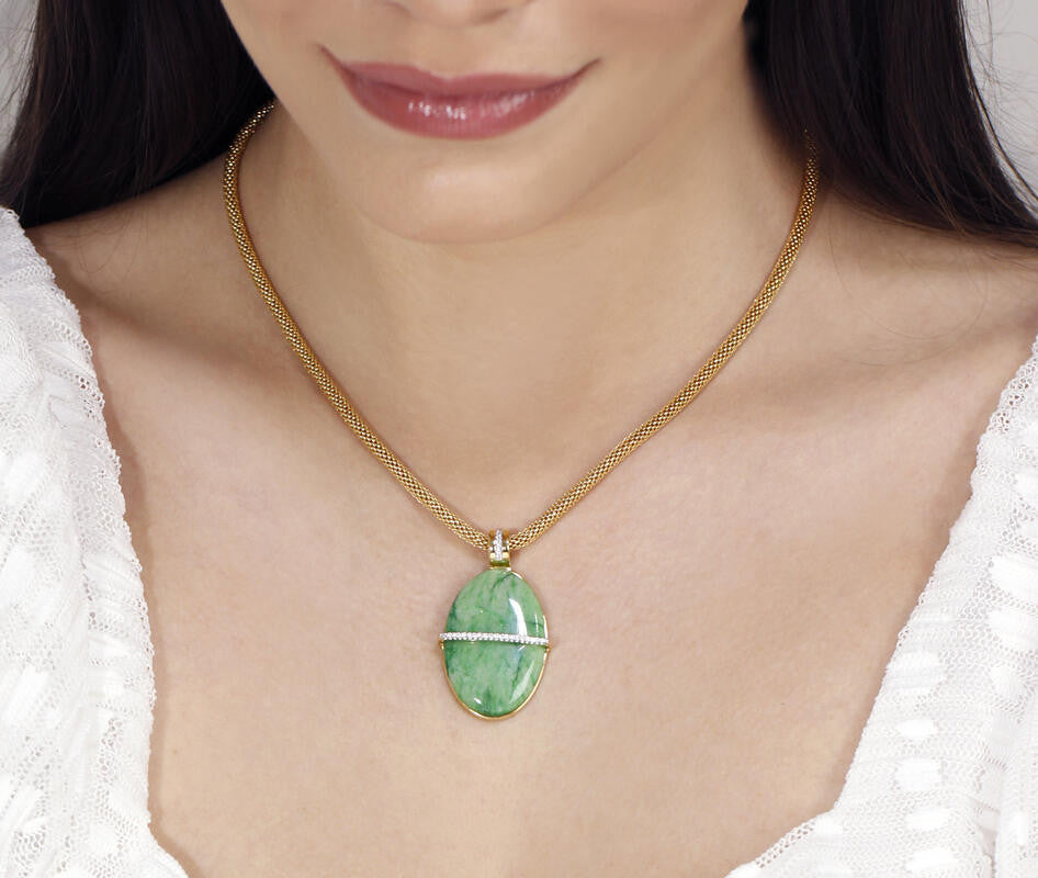 PENDANT - GOLD PLATED - GREEN FELDSPAR STONE