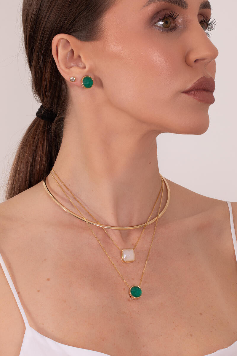 NECKLACE - GOLD PLATED - GREEN ROCK C. FLAG