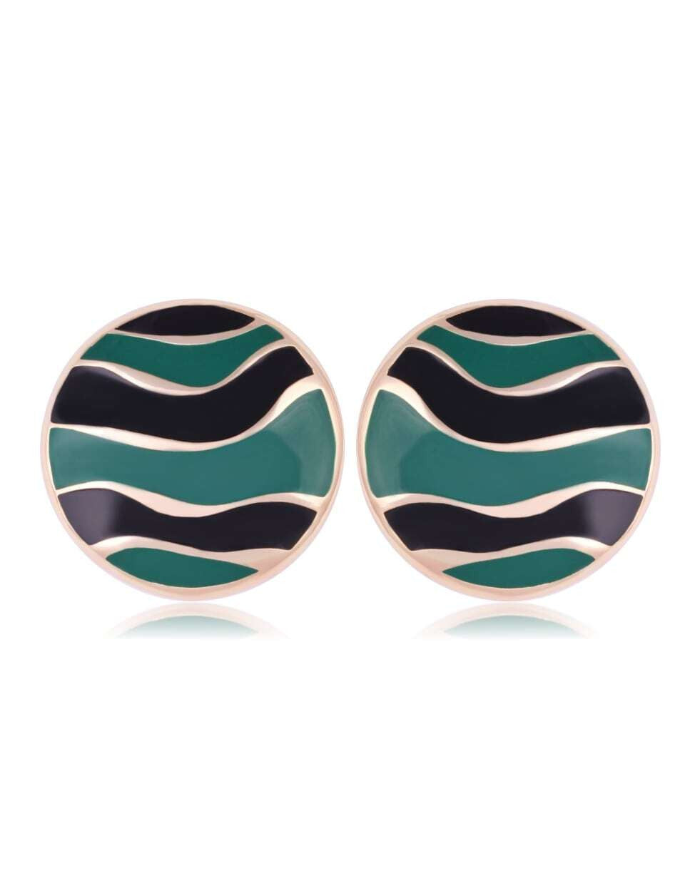 CIRCULAR EARRING - GOLD PLATED - GREEN AND BLACK ENAMEL