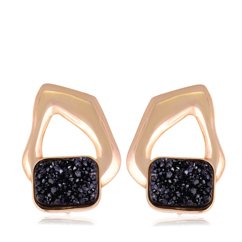 BLACK DRUSE - EARRING - GOLD PLATED