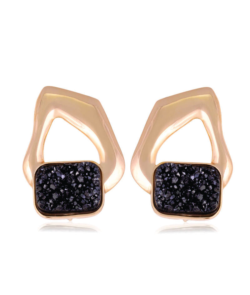 BLACK DRUSE - EARRING - GOLD PLATED