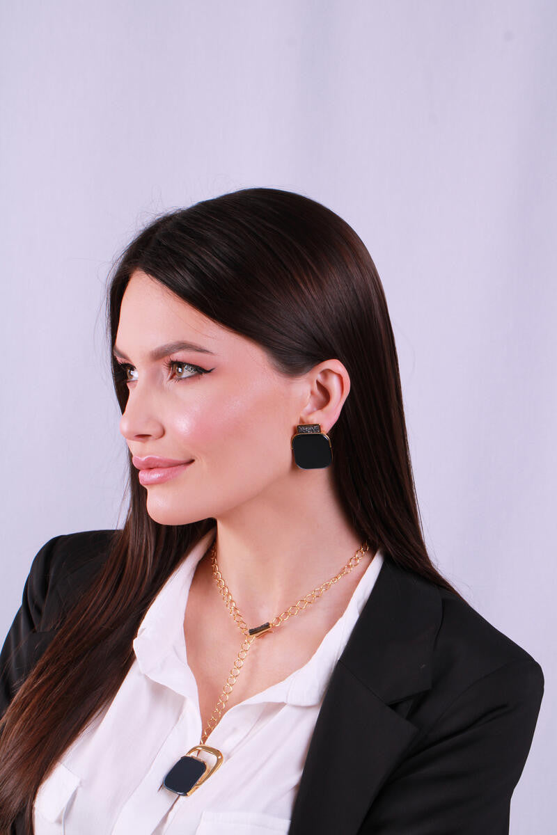 BLACK DRUSE & OBSIDIAN EARRING - GOLD PLATED  | BRAINSTORM JEWELRY