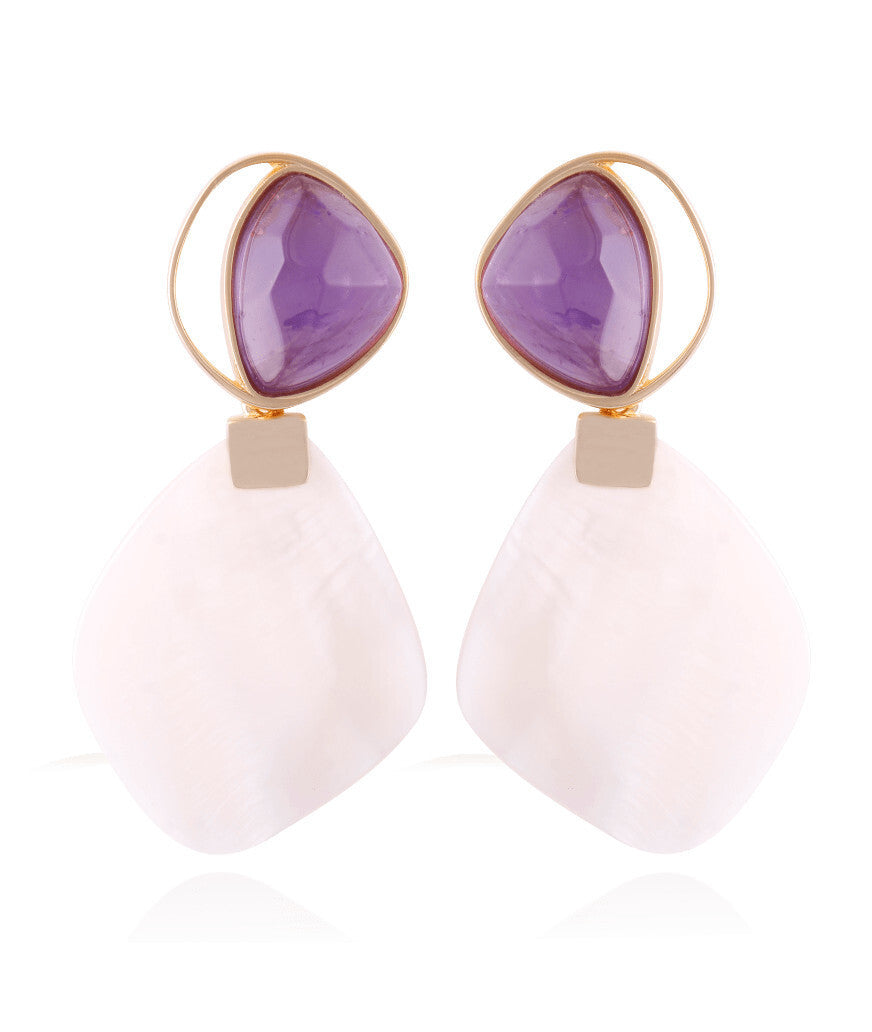 NATURAL AMETHYST STONE EARRING - GOLD PLATED