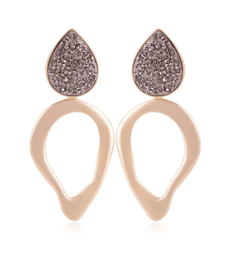 PLATINUM DRUSE - LARGE EARRING WITH GOLD-PLATED METAL BASE