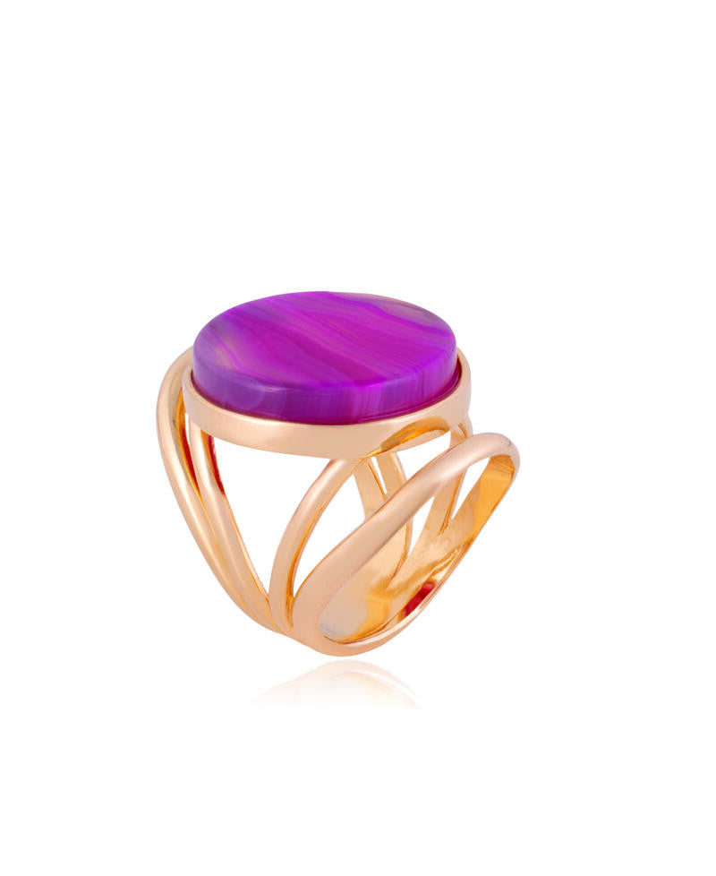 RING - GOLD PLATED - A. PINK STRIPED