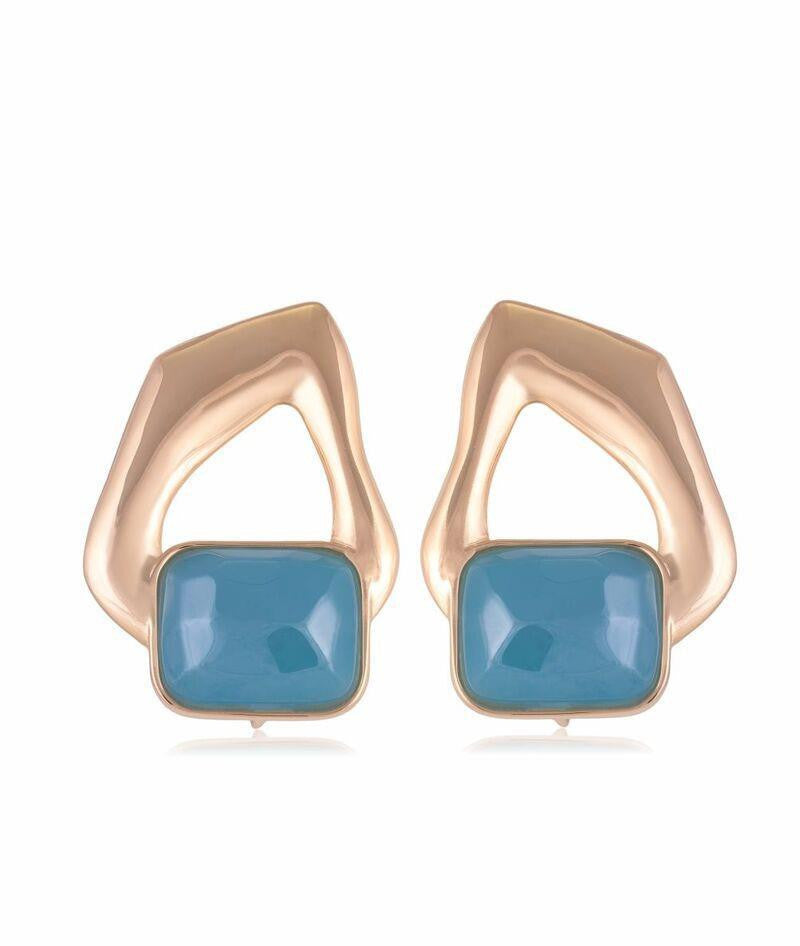 SQUARE TURQUOISE STONE - EARRING - GOLD PLATED