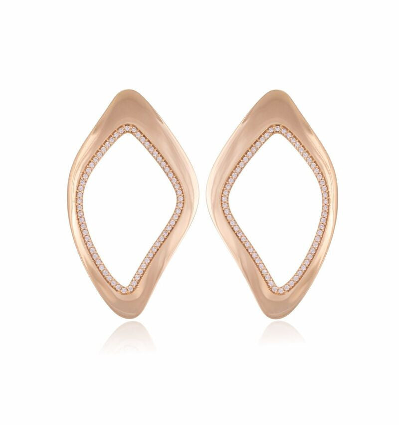 DIAMOND-SHAPED EARRING - GOLD PLATED WITH FULL ZIRCONIA PAVÉ