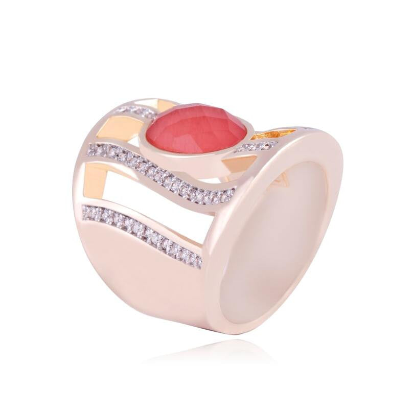 RING - GOLD PLATED - CORAL QUARTZ