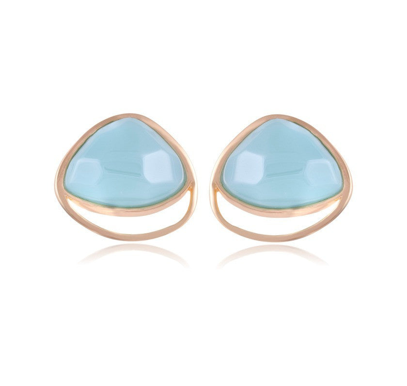 PEARLIZED SKY BLUE AGATE EARRING - GOLD PLATED