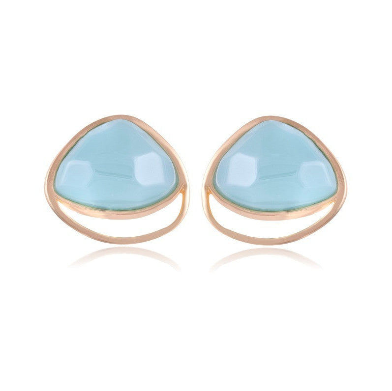 PEARLIZED SKY BLUE AGATE EARRING - GOLD PLATED