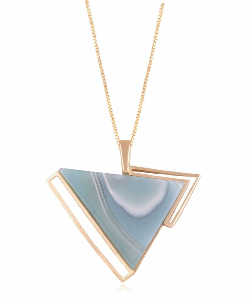 NECKLACE - GOLD PLATED - SKY BLUE AGATE STRIPED