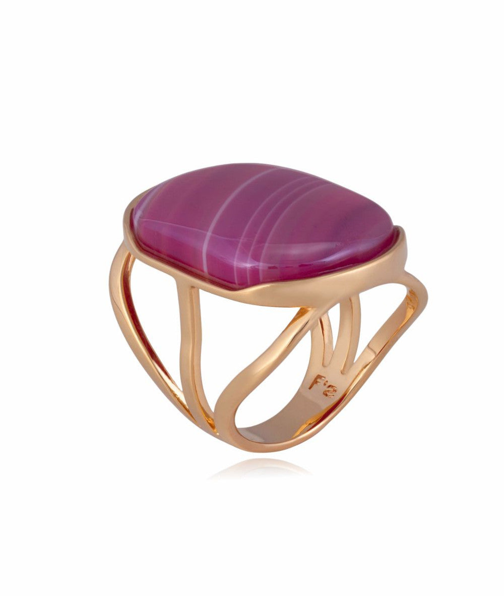 RING - GOLD PLATED - PINK PEARLIZED AGATE