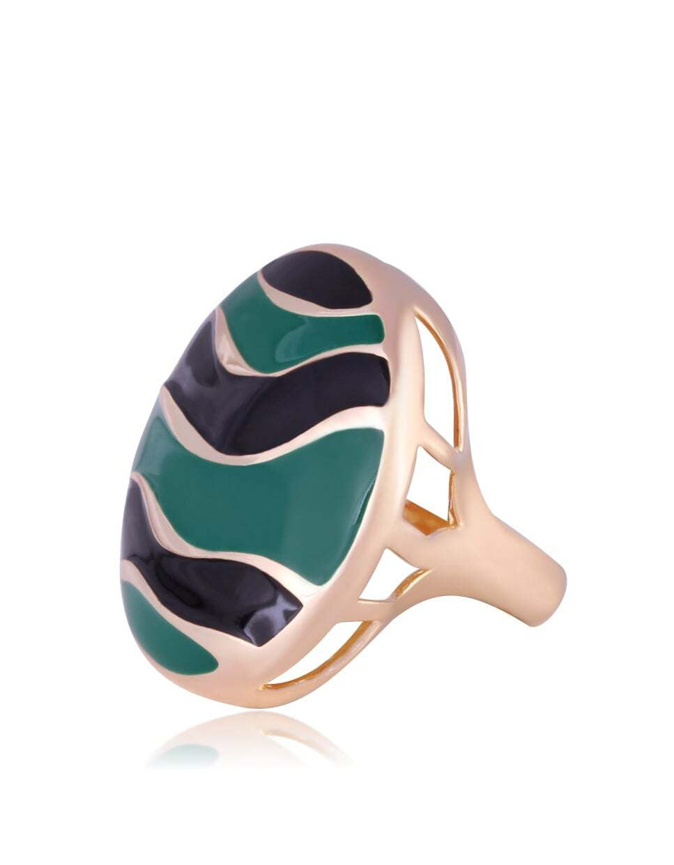 BLACK FRIDAY - RING - GOLD PLATED - GREEN AND BLACK ENAMEL