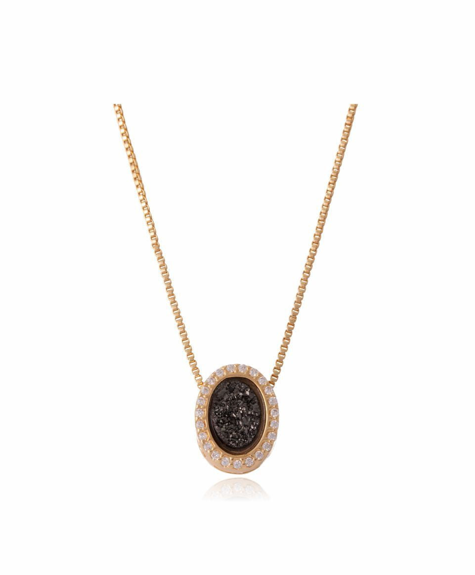 NECKLACE - GOLD PLATED - BLACK DRUSE