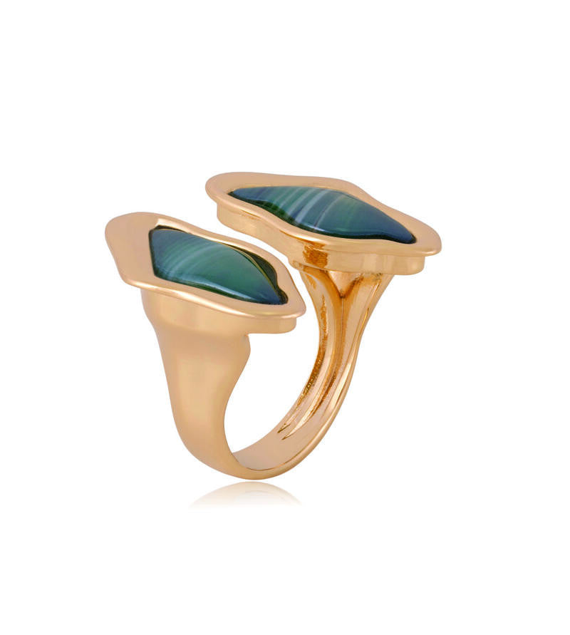 UPPER EAST LUX RING - STRIPED GREEN AGATE