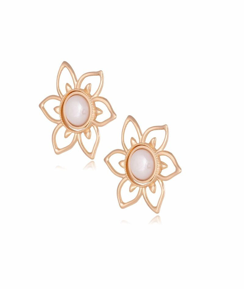 PEARLIZED PORCELAIN STONE FLORAL EARRING - GOLD PLATED