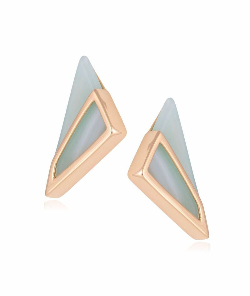 SKY BLUE AGATE - TRIANGULAR EARRING - GOLD PLATED