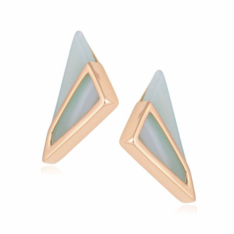 SKY BLUE AGATE - TRIANGULAR EARRING - GOLD PLATED