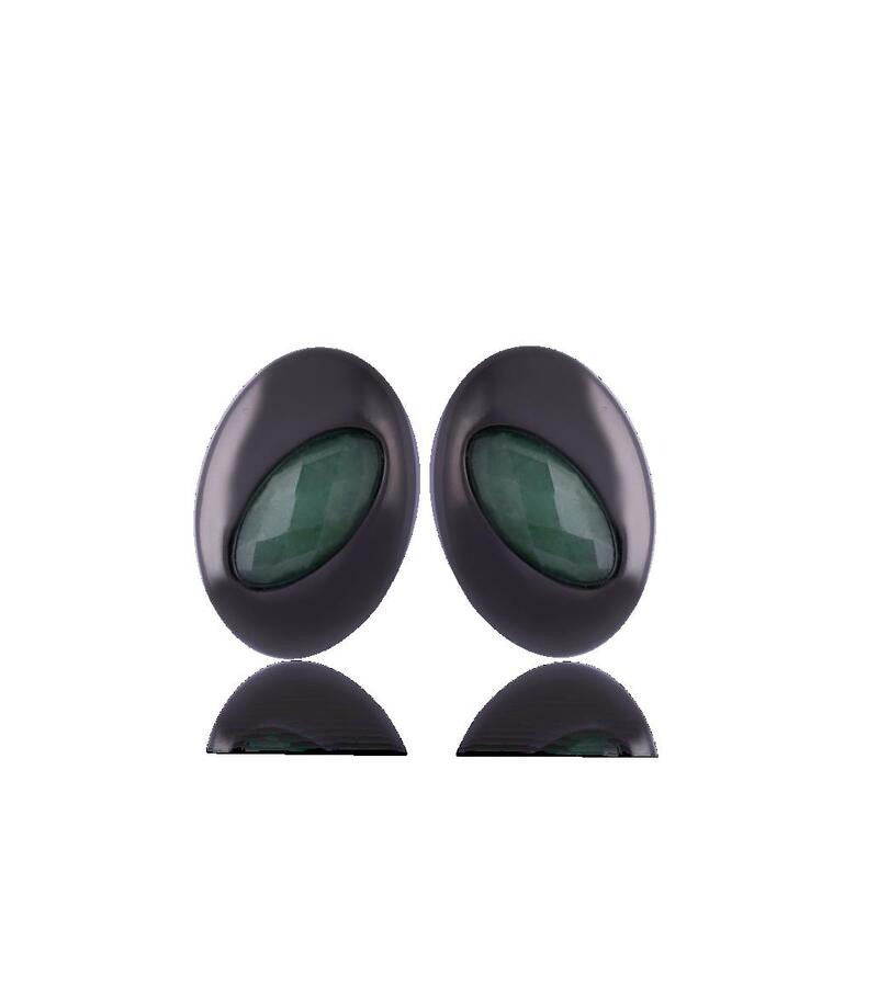 GREEN QUARTZ - EARRING - BLACK METALLIZATION