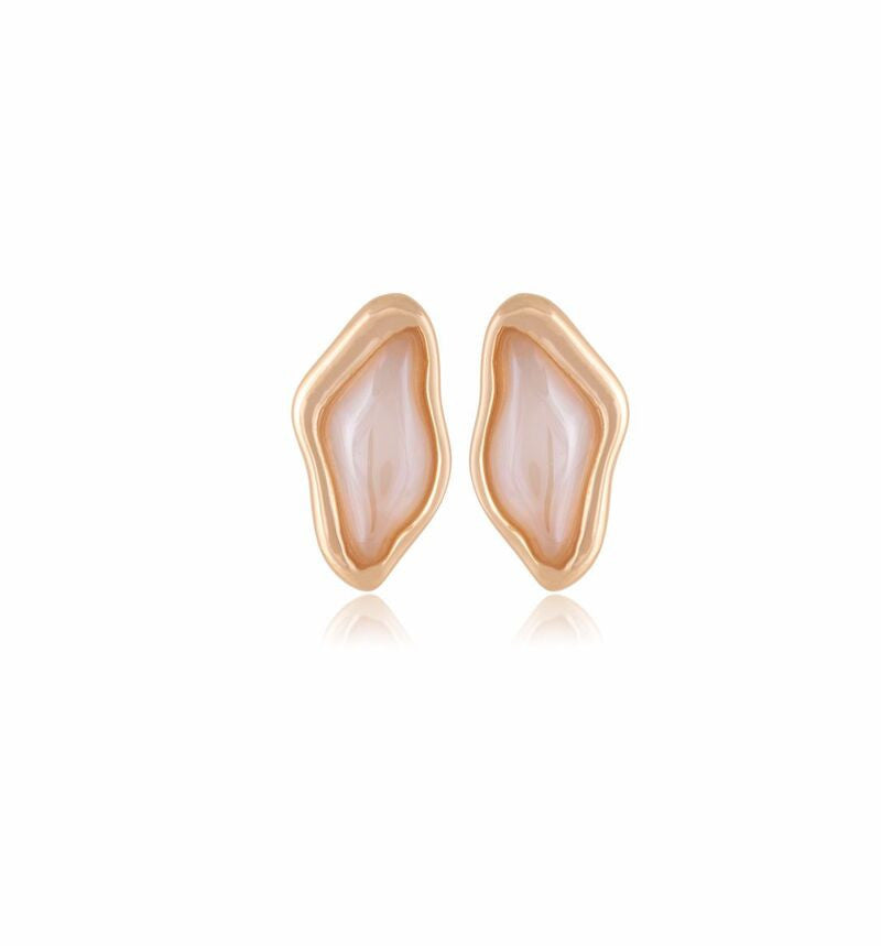 MILKY QUARTZ - WAVY LEAF-SHAPED SMALL EARRING - GOLD PLATED