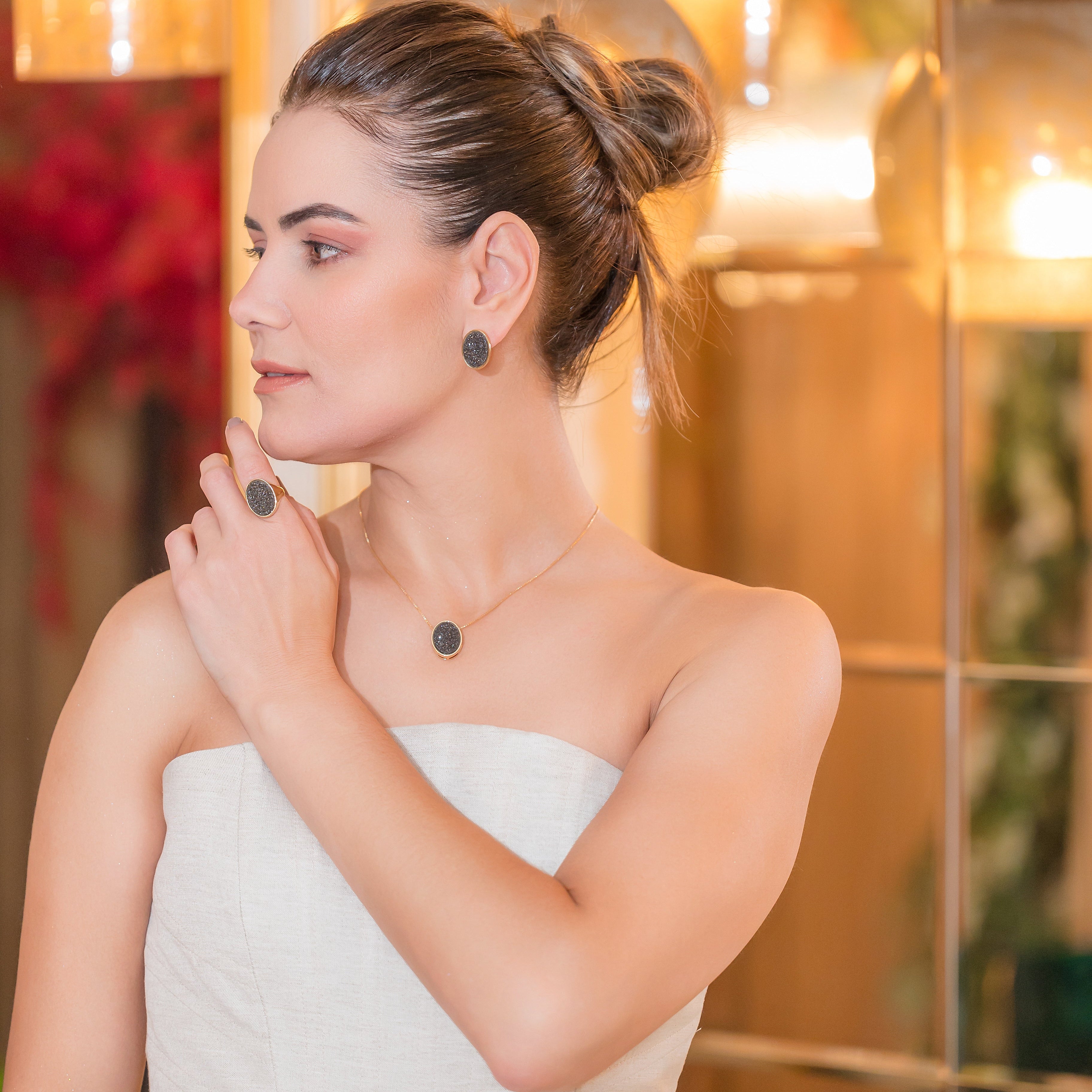 BLACK DRUSE SOHO NECKLACE | GOLD PLATED | NYFW | BRAINSTORM JEWELRY