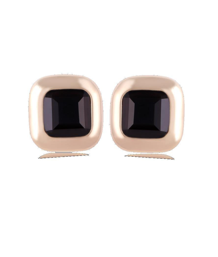 BLACK OBSIDIAN STONE SQUARE EARRING - GOLD PLATED