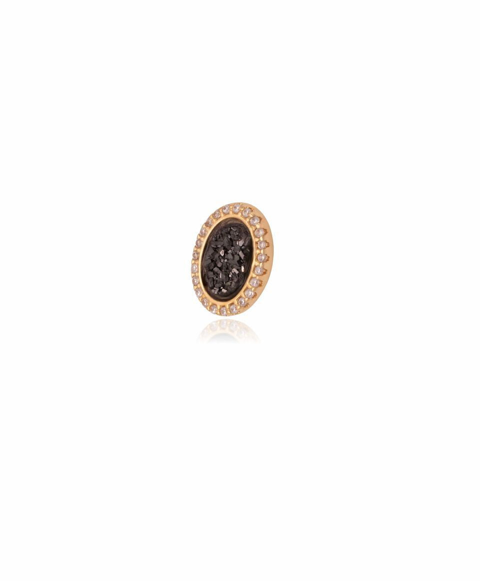 BLACK DRUSE STONE EARRING - GOLD PLATED