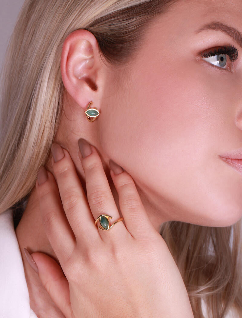 EMERALD GREEN STONE COLOR EARRING - GOLD PLATED