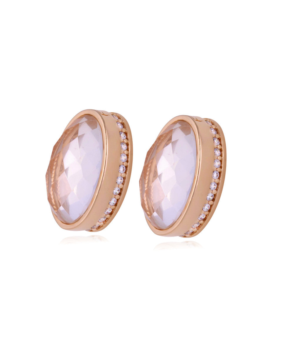 ROCK CRYSTAL - OVAL EARRING WITH ZIRCONIA SIDES