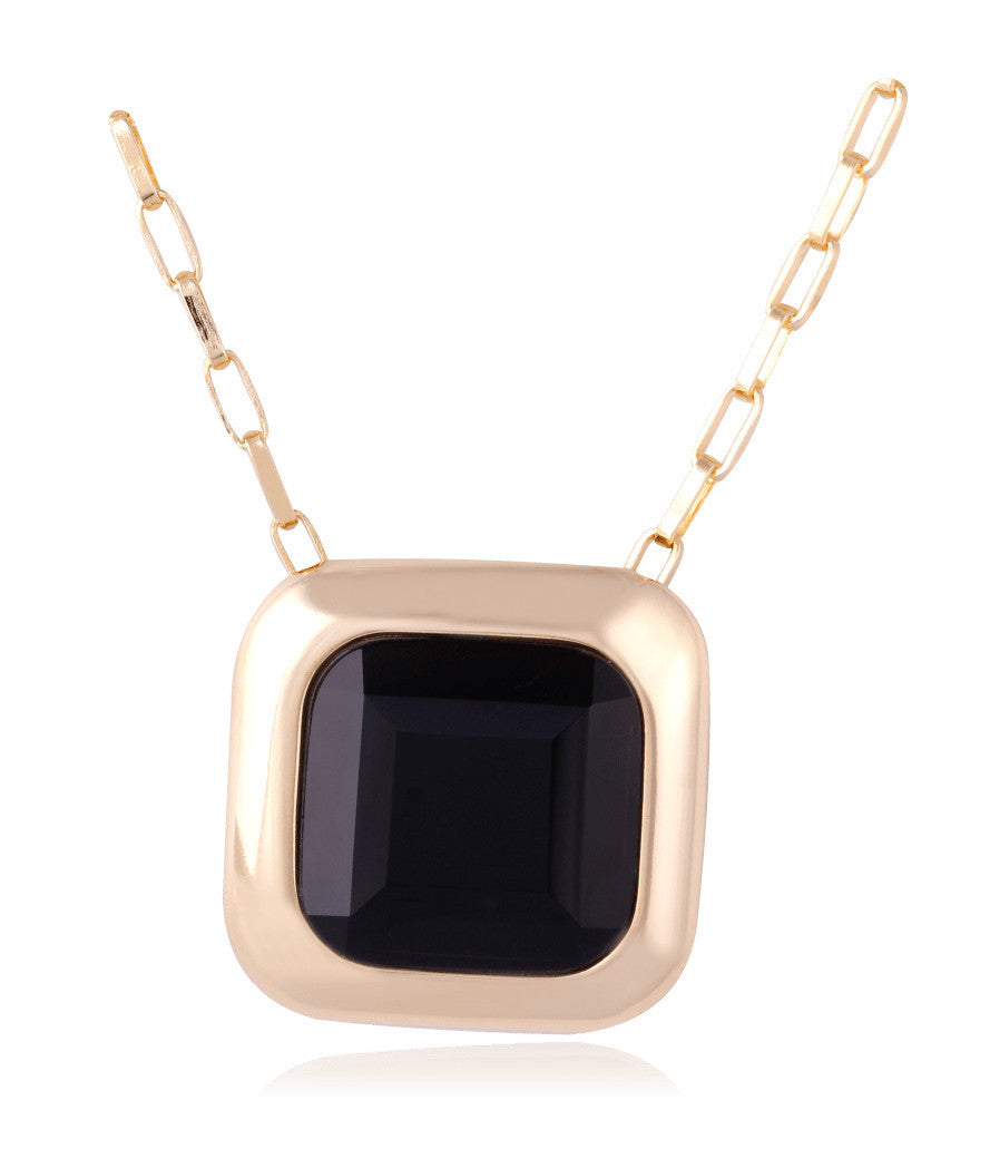 NECKLACE - GOLD PLATED - BLACK OBSIDIAN STONE