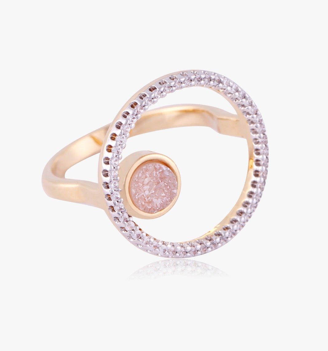 WHITE DRUSE AND ZIRCONIA - Gold-Plated/White gold /Rhodium - RING