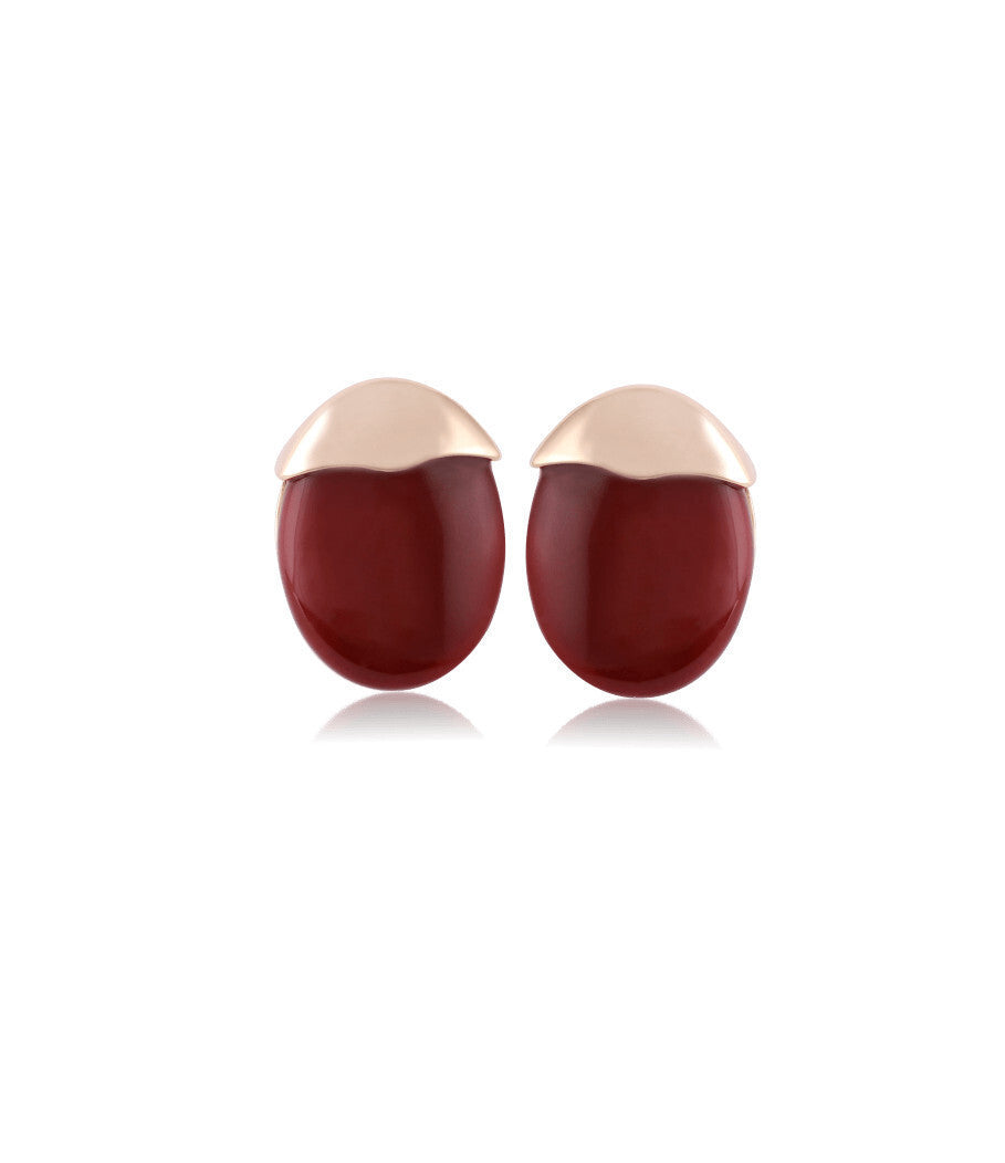 PINK JASPER OR RED AGATE - OVAL EARRING - GOLD PLATED