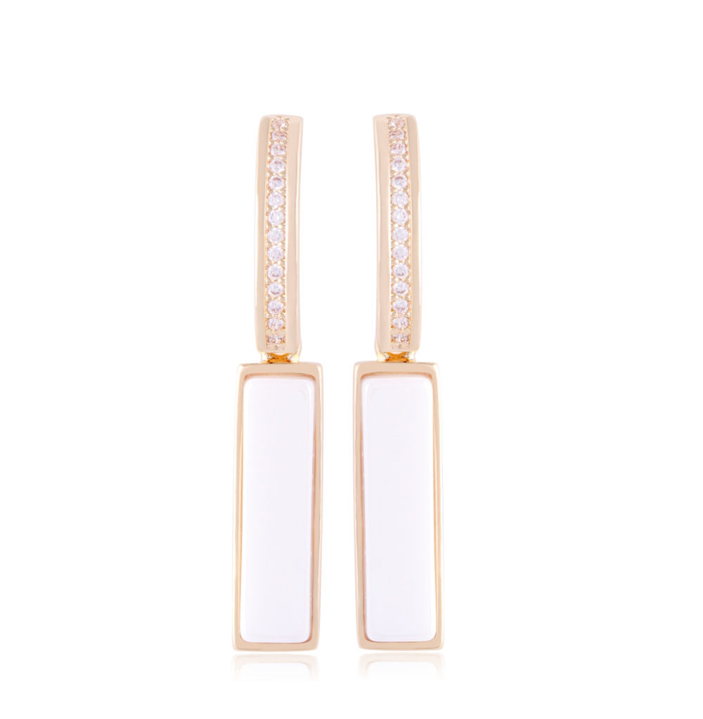 PEARLIZED PORCELAIN WITH ZIRCONIA EARRING - GOLD PLATED