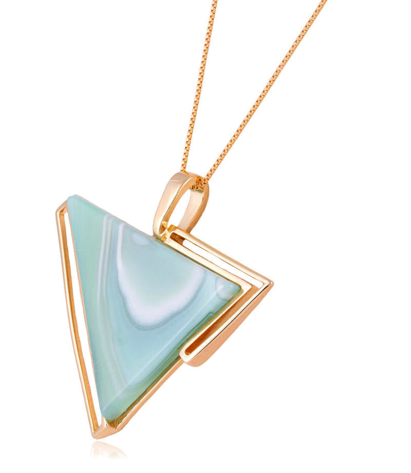 NECKLACE - GOLD PLATED - SKY BLUE AGATE STRIPED