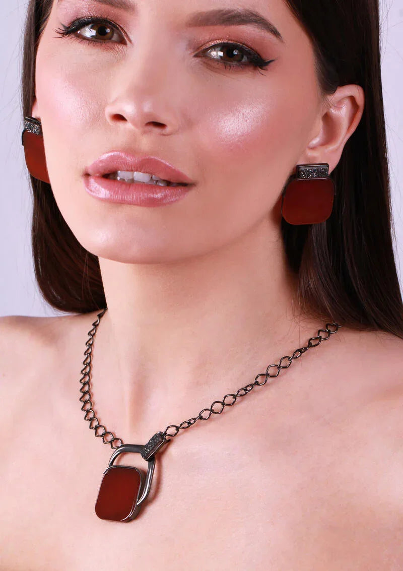 RED AGATE NOHO EARRING | BLACK RHODIUM | NYFW | BRAINSTORM JEWELRY