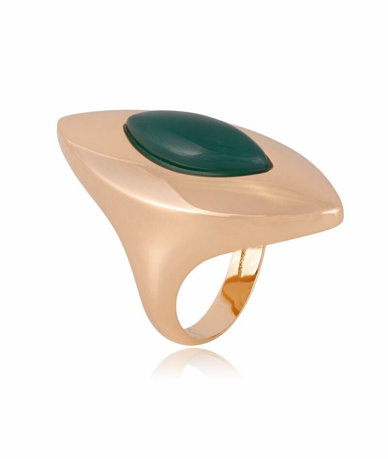 RING - GOLD PLATED - GREEN AGATE