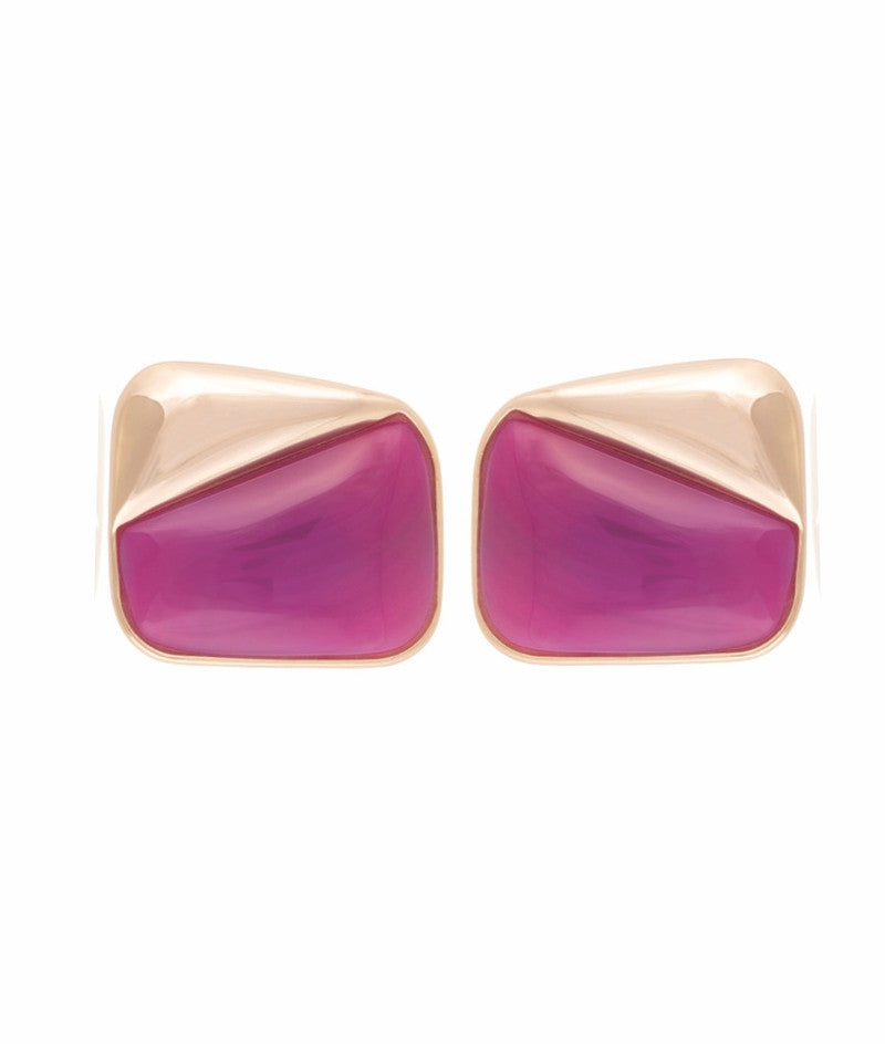 STRIPED PINK AGATE - RECTANGULAR EARRING - GOLD PLATED