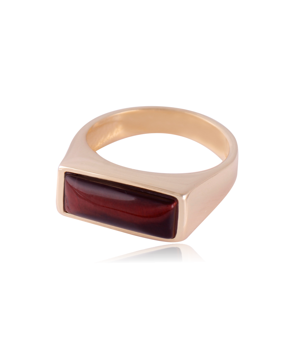 RING - GOLD PLATED - RED TIGER'S EYE