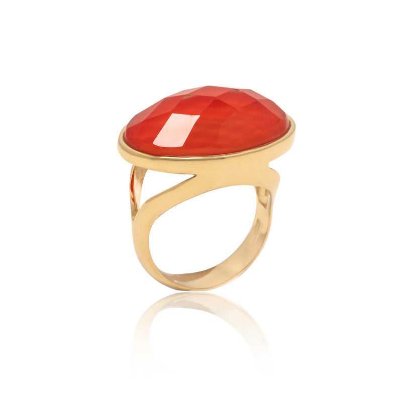 RING - GOLD PLATED - RED ROCK CRYSTAL