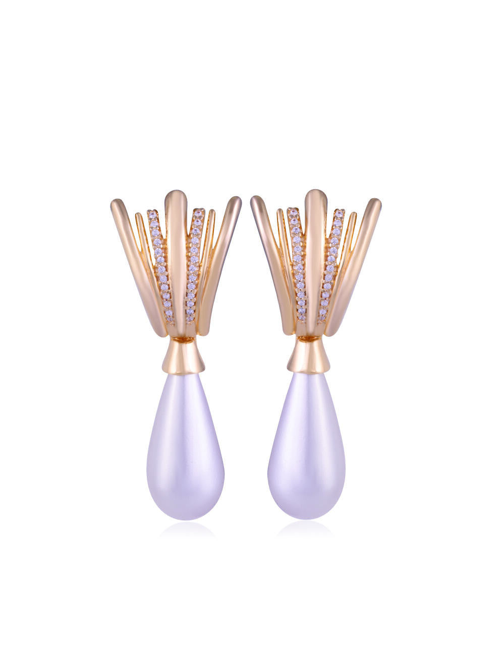 PEARL DROP PENDANT EARRING - GOLD PLATED WITH ZIRCONIA DETAILS