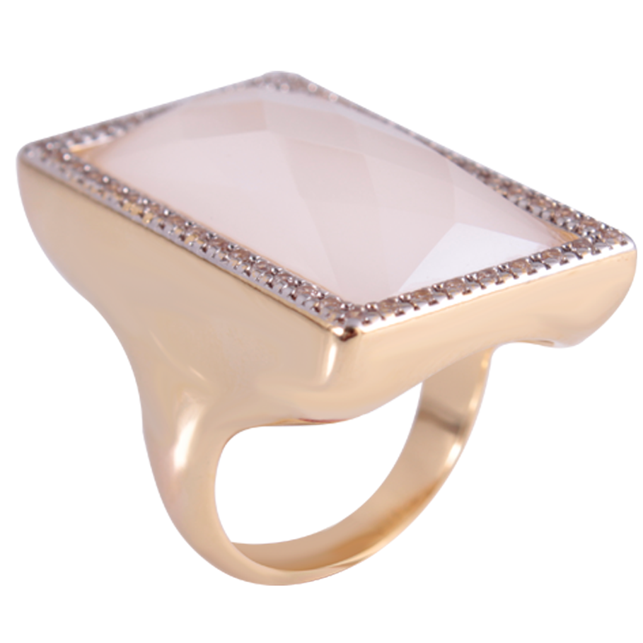 RING - GOLD PLATED - PEARLIZED MILKY QUARTZ -  AN797-17