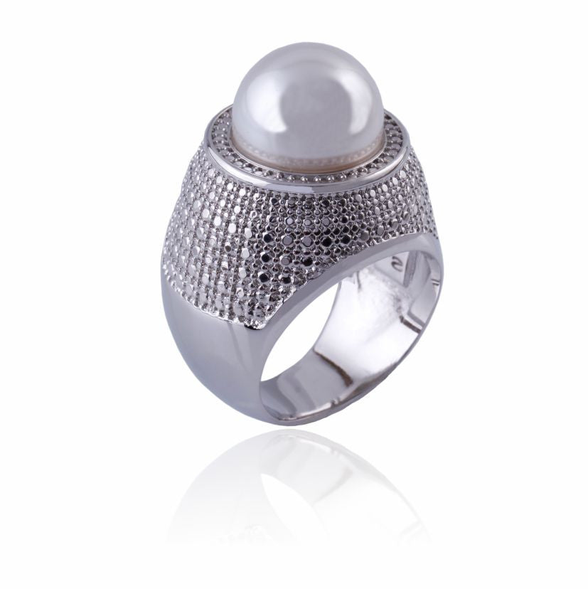 RING - WHITE GOLD PLATED - PEARL