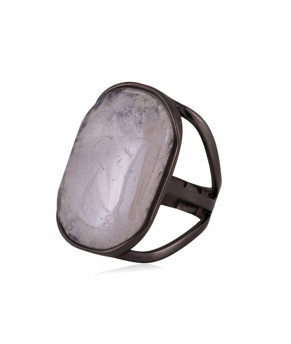 RING - BLACK METALLIZATION - ROCK CRYSTAL