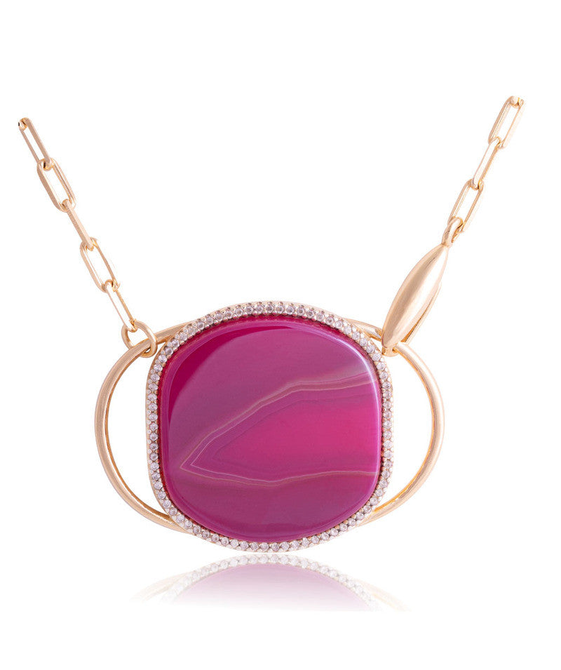 WALL STREET SHINEB NECKLACE - PINK STRIPED AGATE