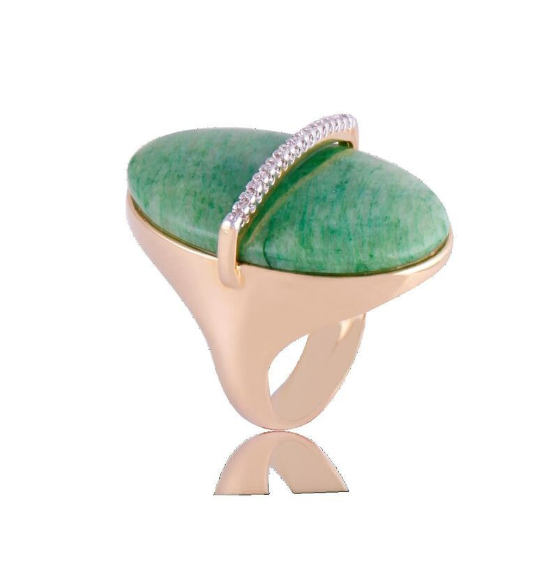 RING - GOLD PLATED - GREEN FEDSPAR