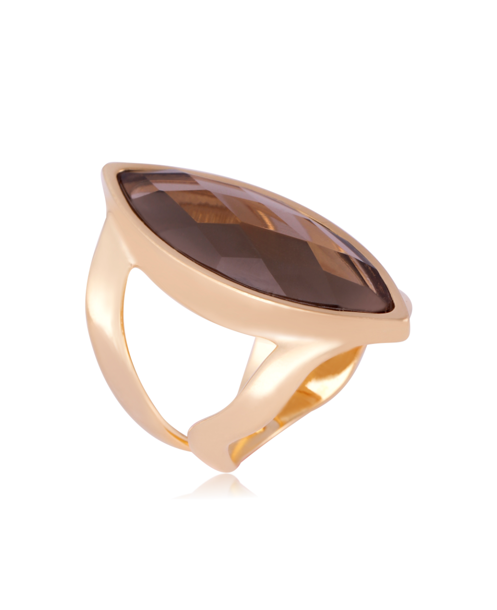 RING - GOLD PLATED - PEARLIZED SMOKY QUARTZ STONE